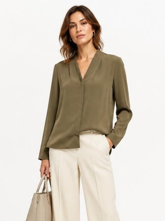 Aritzia Tops - Aritzia Babaton Power Blouse Khaki Green V-Neck Long Sleeve Womens Small